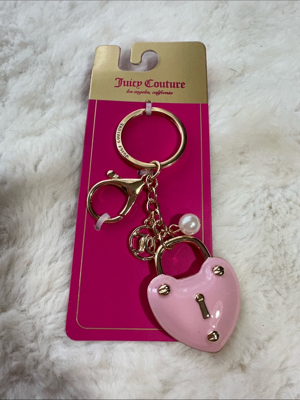 Juicy Couture heart gold key chain and bag decor